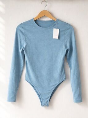 A new day Dusty Blue Long-Sleeve Bodysuit
